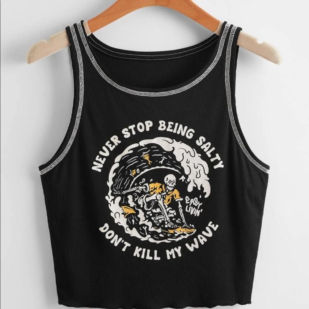 Cropped Ribbed Skeleton surfer tank